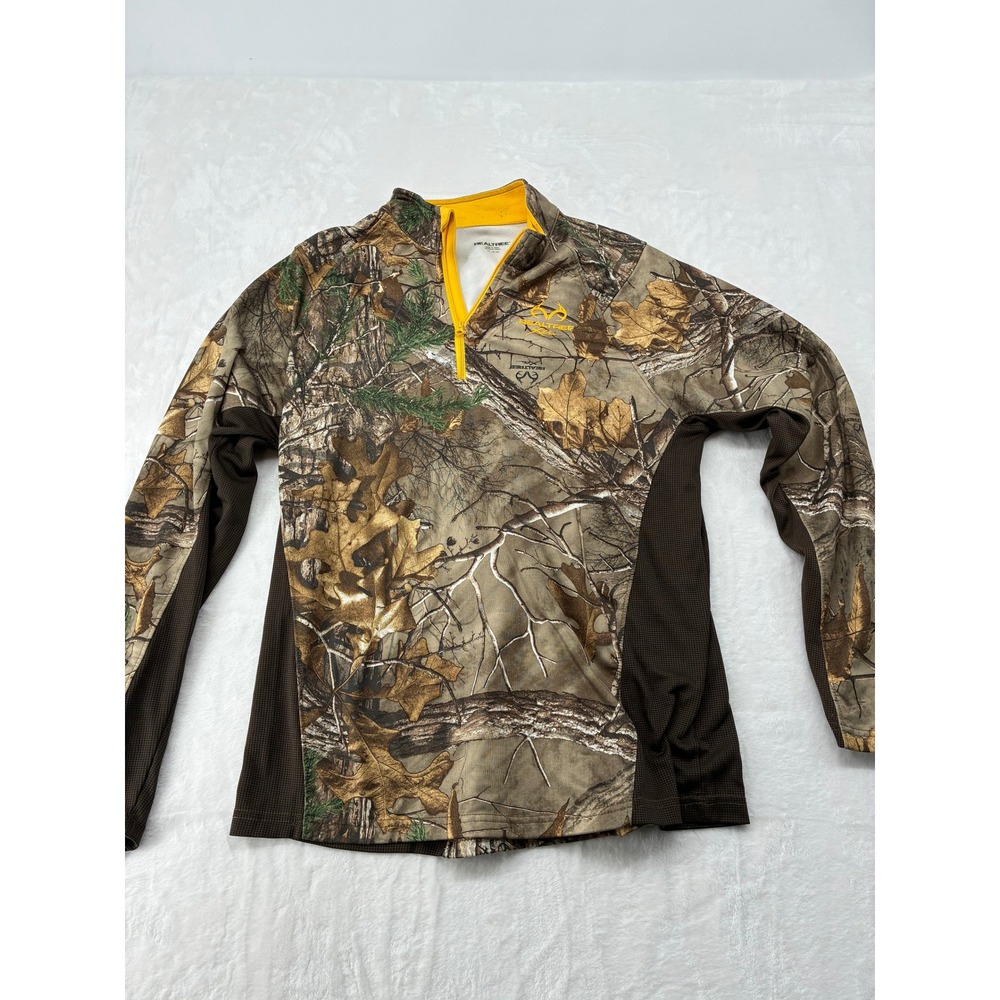 Realtree Pullover Mens M 1/4 Zip Camo Performance Hunting Shirt‎ Brown Xtra Camo